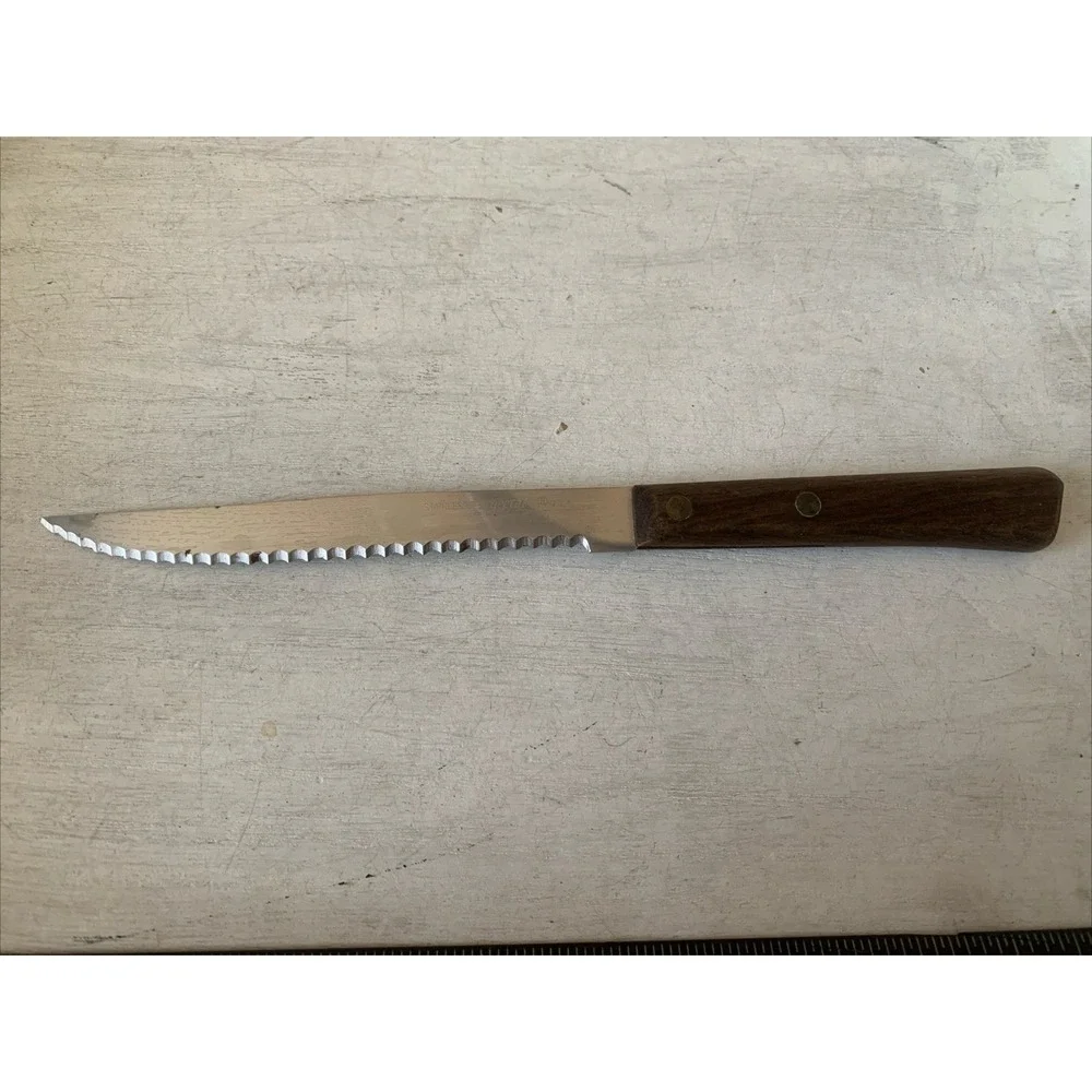 Forgecraft‎ USA Steak Knife Serrated Stainless Steel Wood Handle Vintage 8.25in